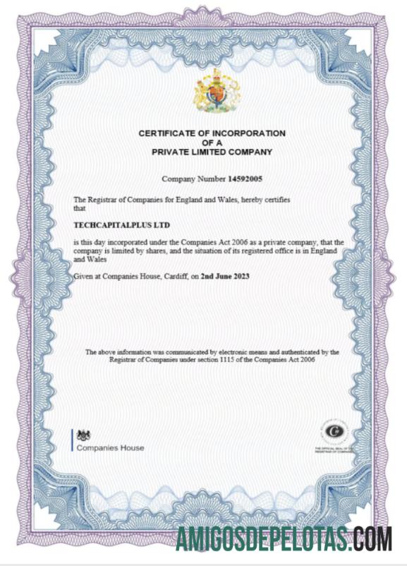 Certificado de Incorporação da Inglaterra e País de Gales para impressão, modelo Word e PDF Versão 2